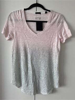 ATM Anthony Thomas Melillo Pink to Gray Ombre V-Neck Short Sleeve Tee
